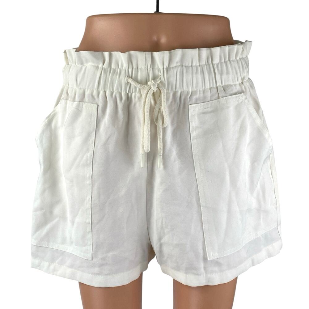 Pull & Bear Women's White High Rise Drawstring Mini Wide Leg Paperbag Shorts L